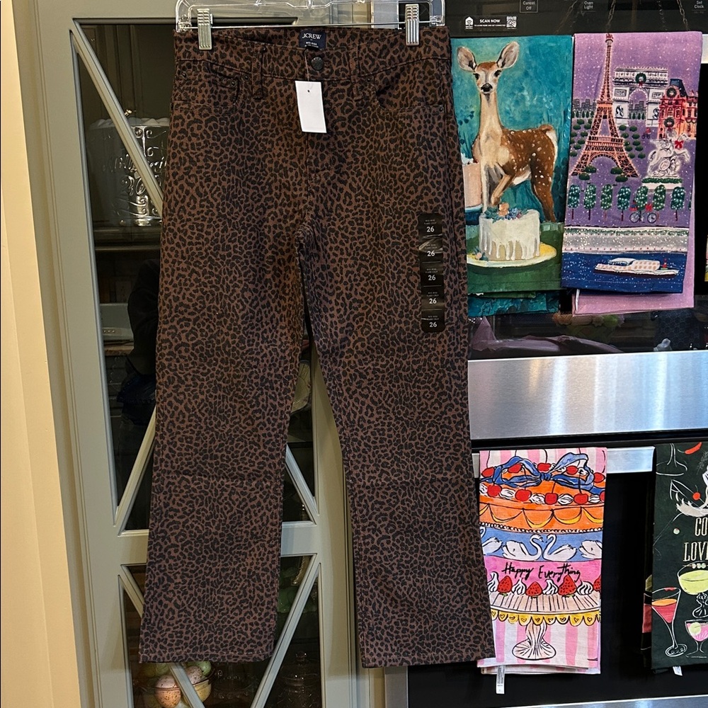 J. Crew Factory Leopard Print Women's Denim Jeans Midrise Flare Crop 26 NWT